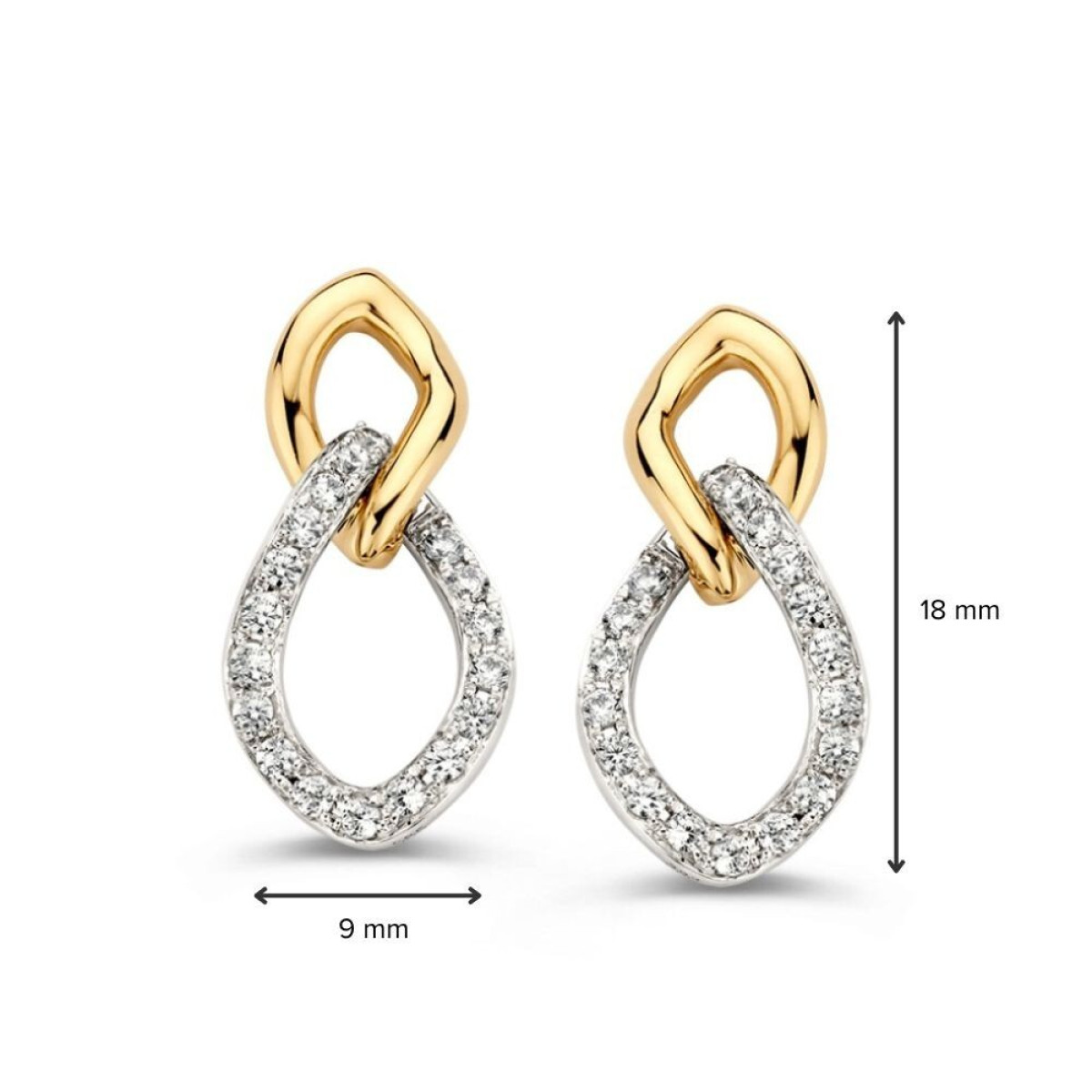 14-karaat bicolor druppelvormige oorhangers met transparante zirkonia - 18 x 9 mm