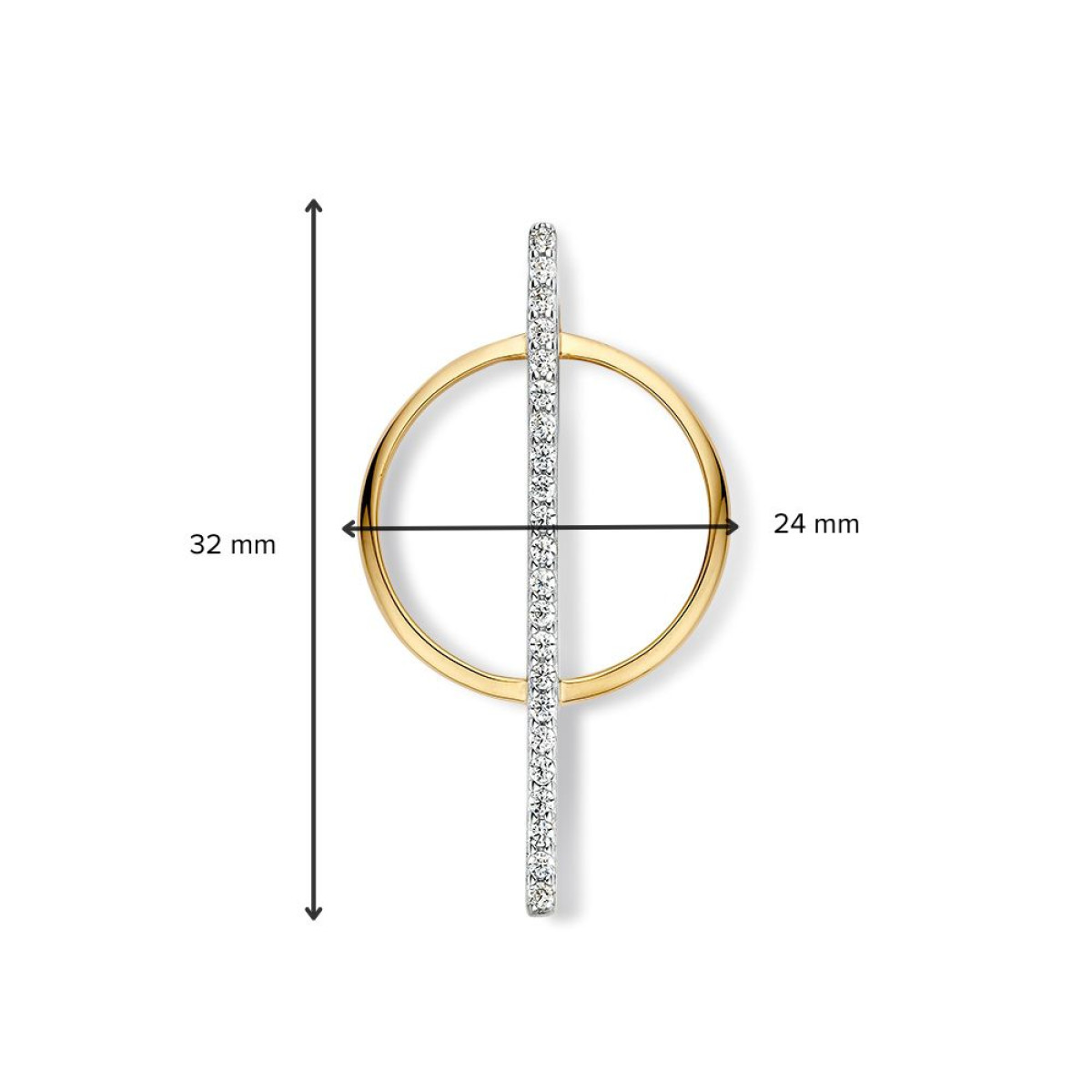 14-karaat bicolor hanger geelgoud en witgoud rondje met streep - 24 mm x 32 mm