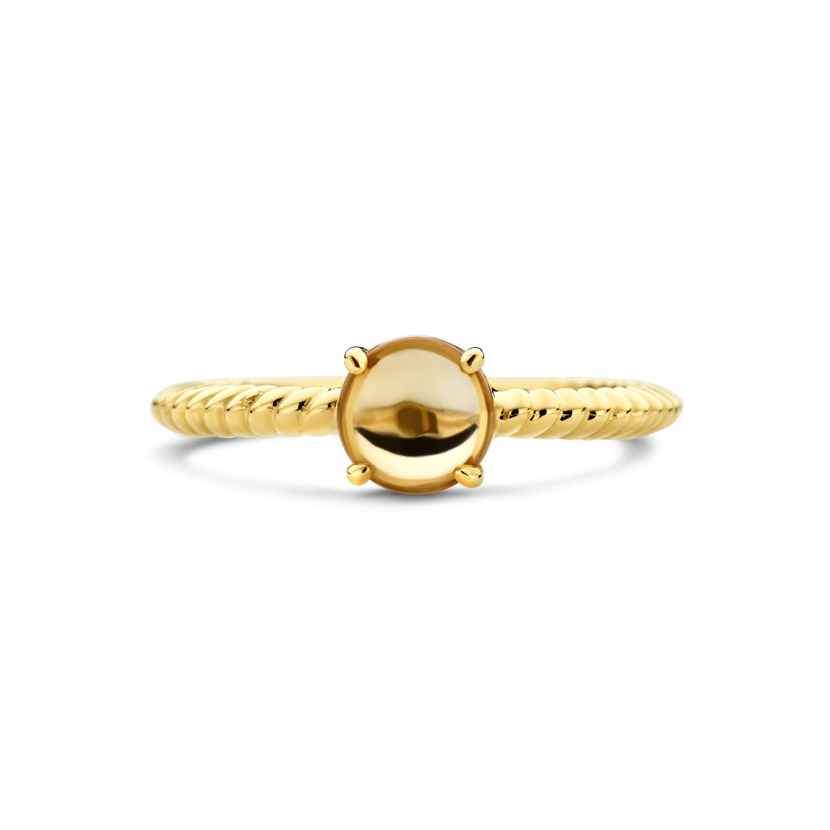 14-karaat gedraaide gouden ring met citrien van 6 mm groot