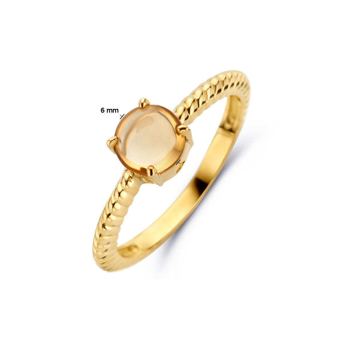 14-karaat gedraaide gouden ring met citrien van 6 mm groot