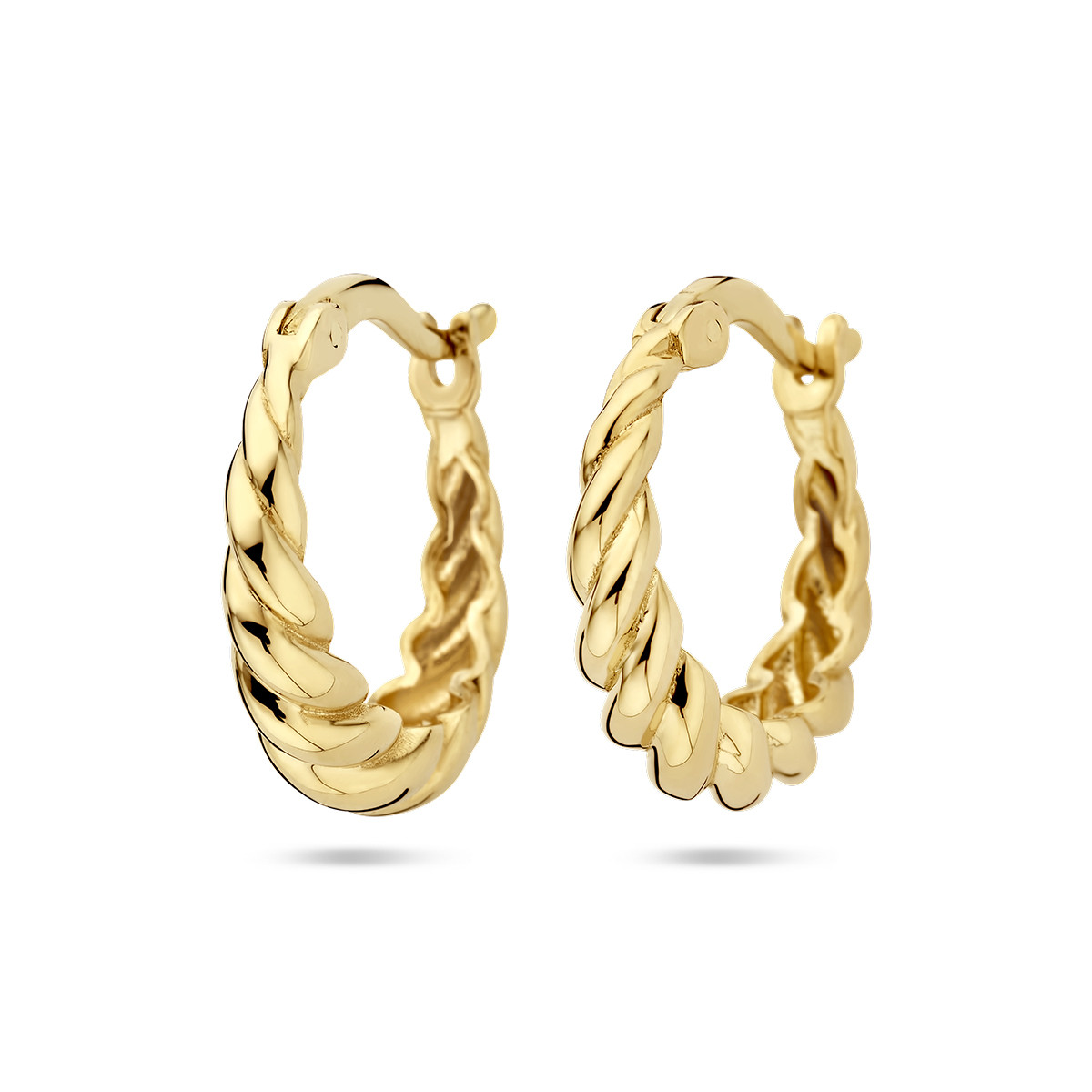 14-karaat gedraaide oorringen croissant 4 mm - Diameter 15.5 mm