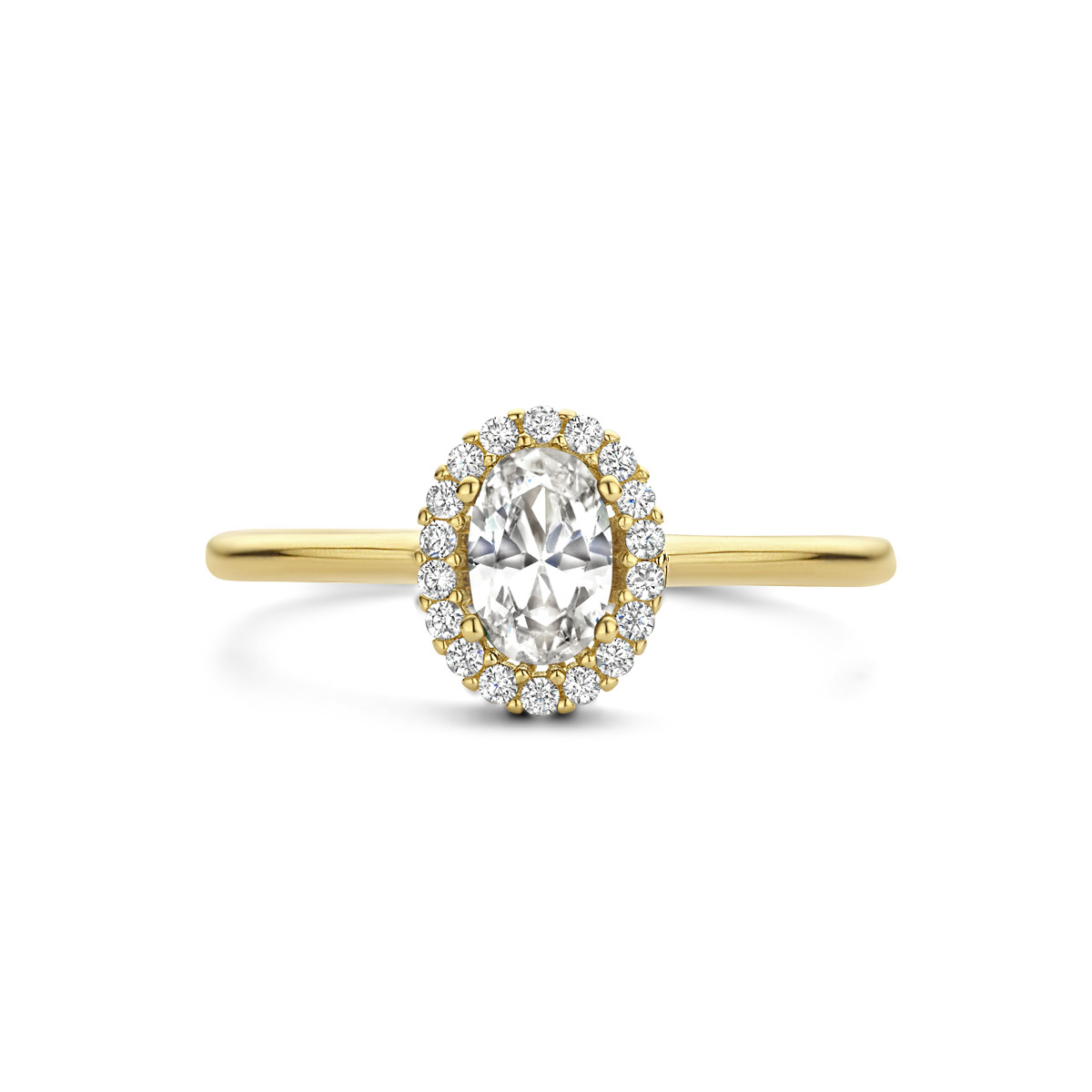 14-karaat geelgouden ring met zirkonia's 8.5 mm