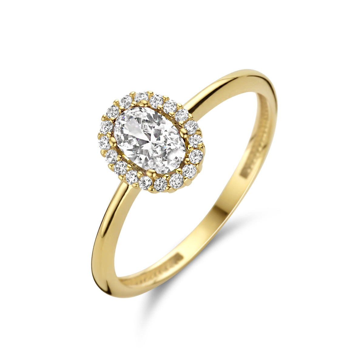 14-karaat geelgouden ring met zirkonia's 8.5 mm