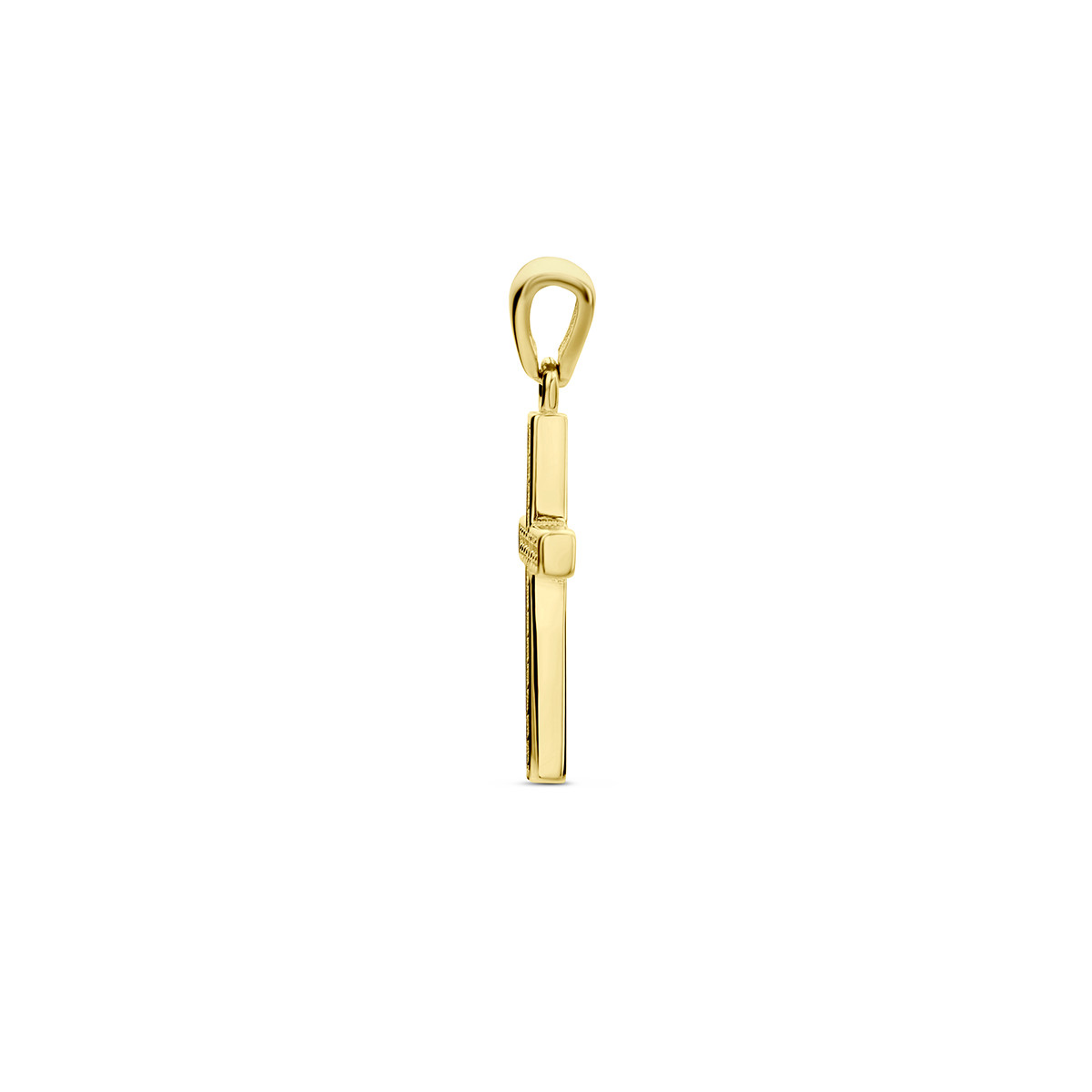14-karaat gladde gouden kruisjes hanger met zirkonia - 12 mm x 20 mm