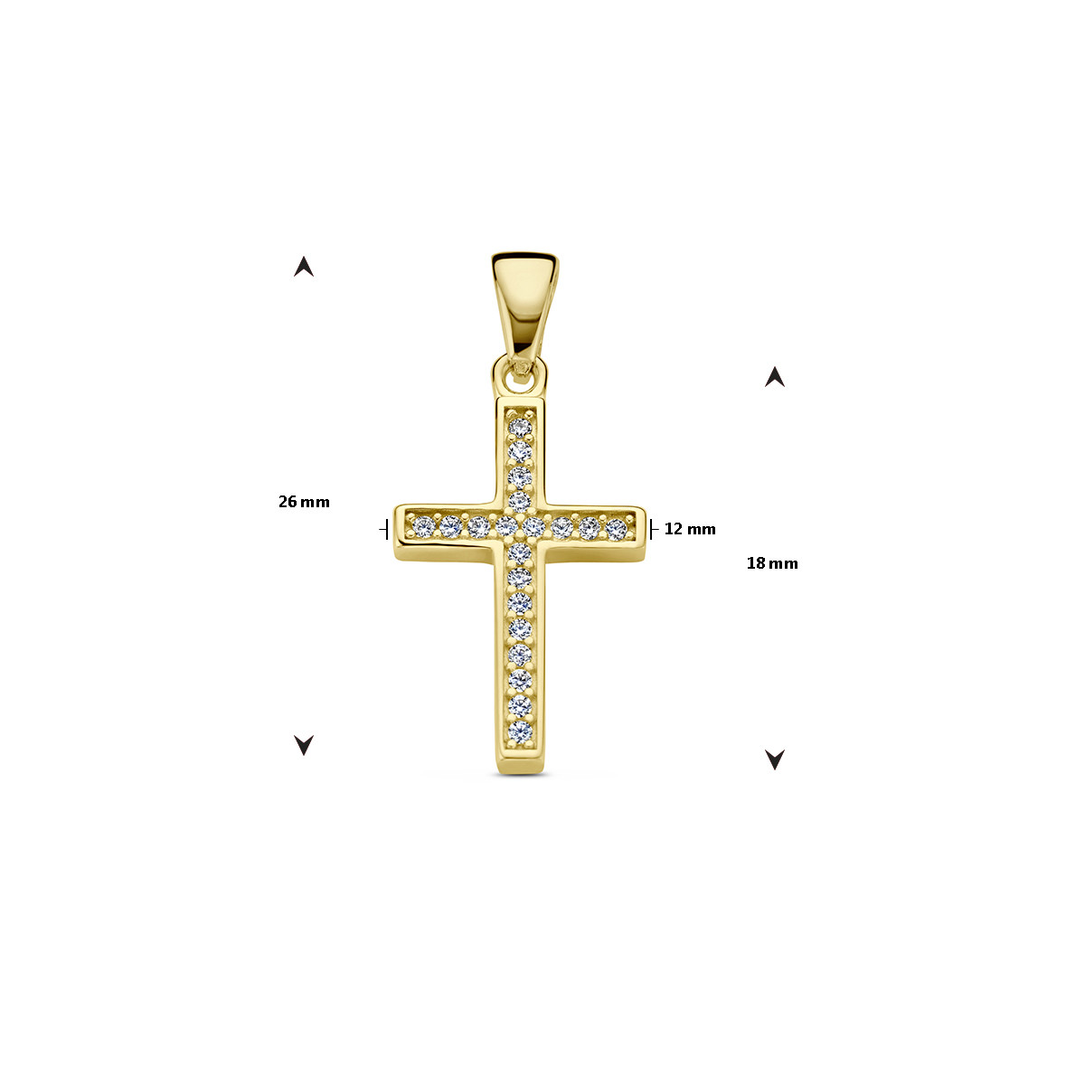 14-karaat gladde gouden kruisjes hanger met zirkonia - 12 mm x 20 mm