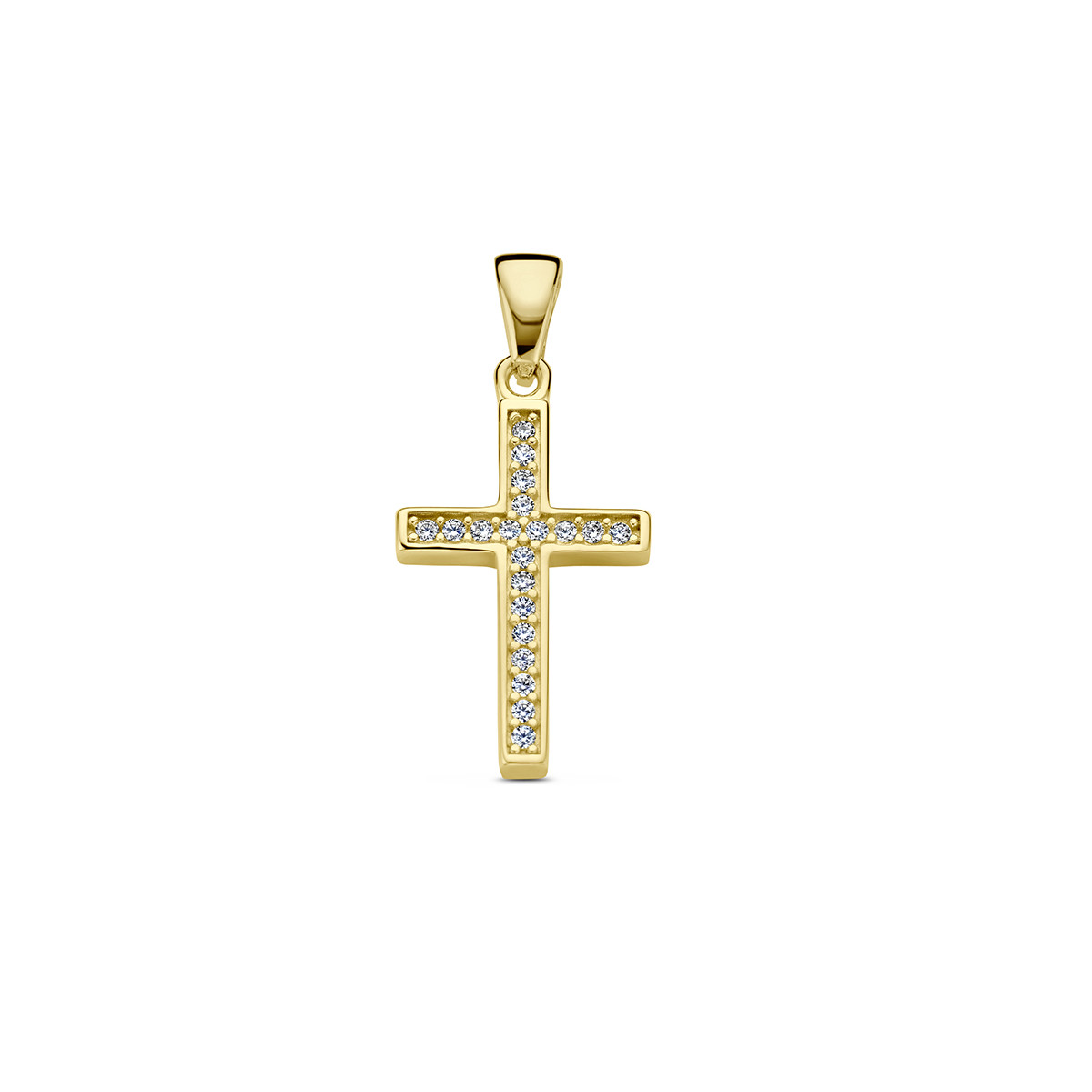 14-karaat gladde gouden kruisjes hanger met zirkonia - 12 mm x 20 mm