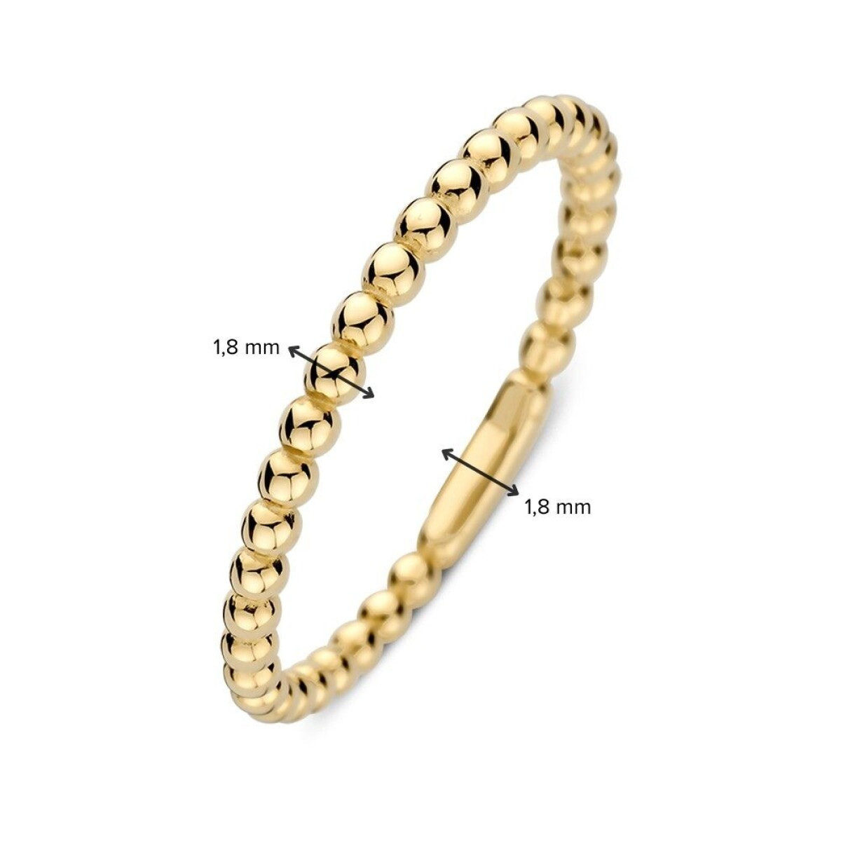 14-karaat glanzende gouden aanschuifring met bolletjesontwerp 1.8 mm breed