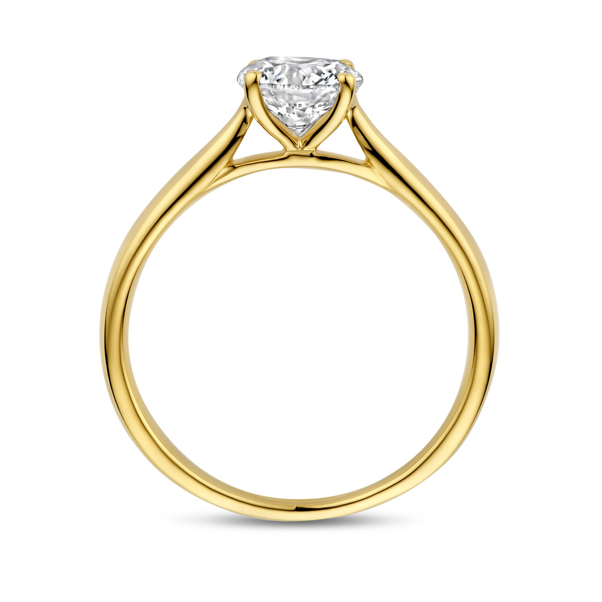 14-karaat glanzende gouden ring met 1 crt lab grown diamant 6.5 mm breed
