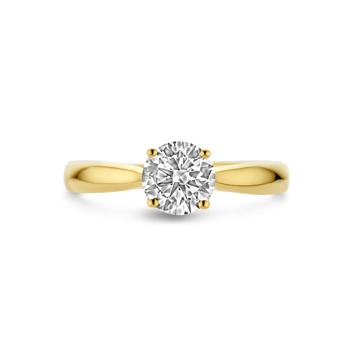 14-karaat glanzende gouden ring met 1 crt lab grown diamant 6.5 mm breed
