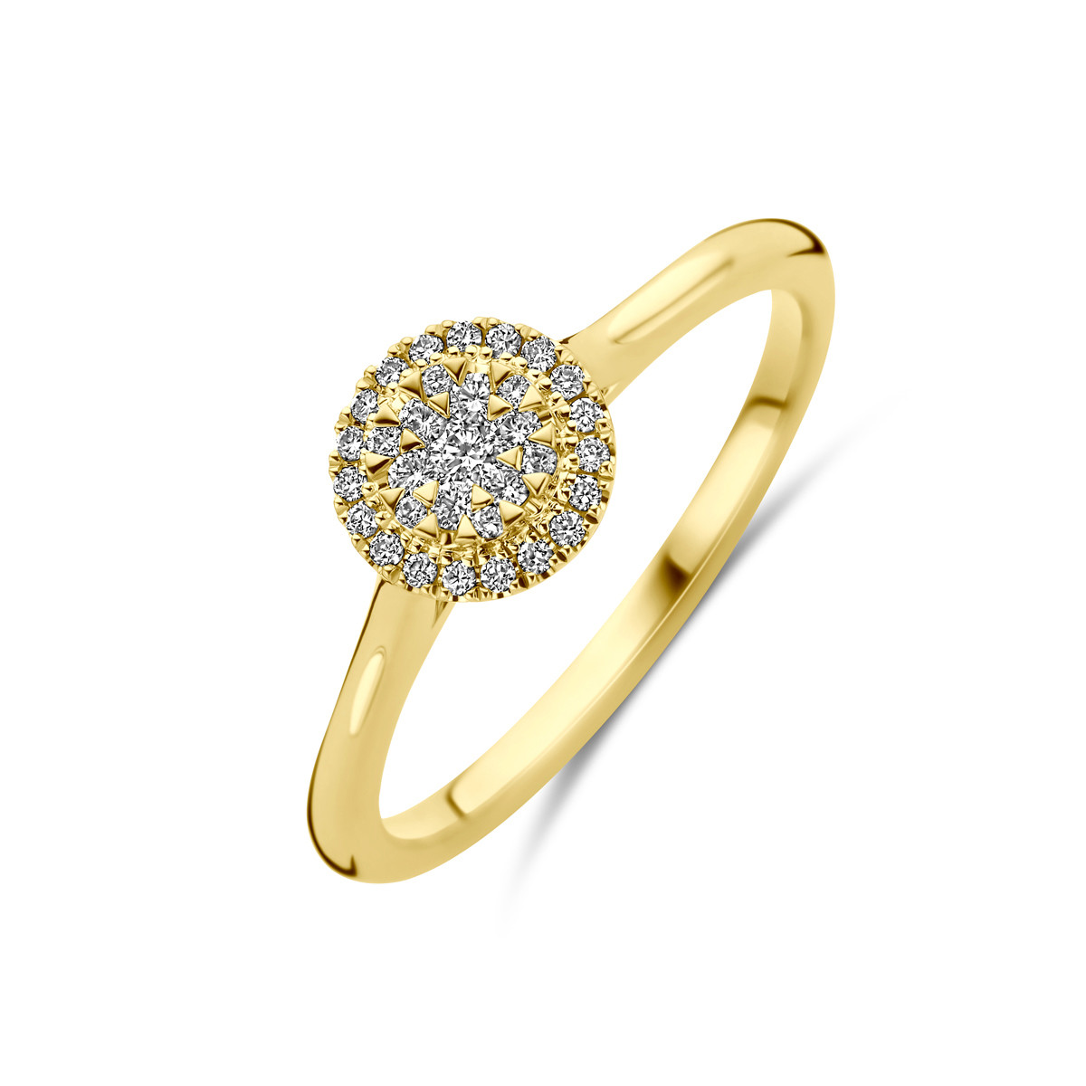 14-karaat glanzende gouden ring met briljant geslepen 0.15 crt diamanten 7 mm breed