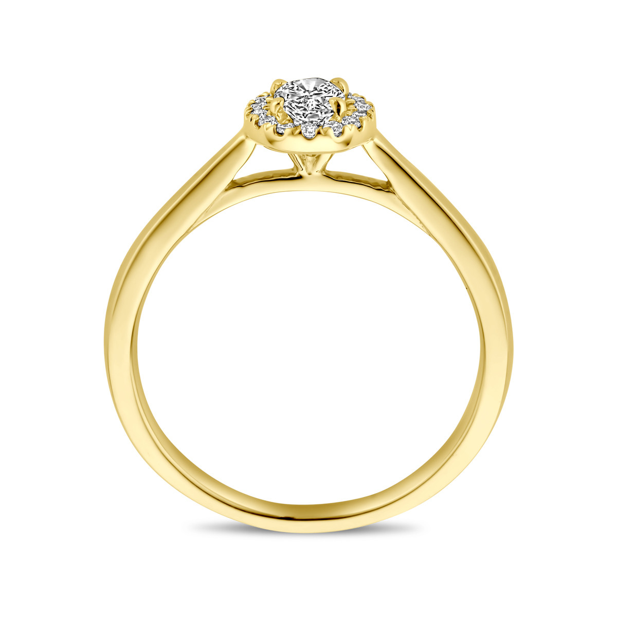 14-karaat glanzende gouden ring met ovale lab grown 0.32 crt diamant 6.5 mm breed