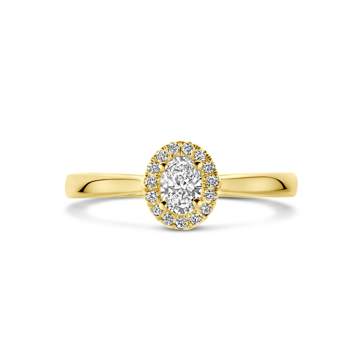 14-karaat glanzende gouden ring met ovale lab grown 0.32 crt diamant 6.5 mm breed