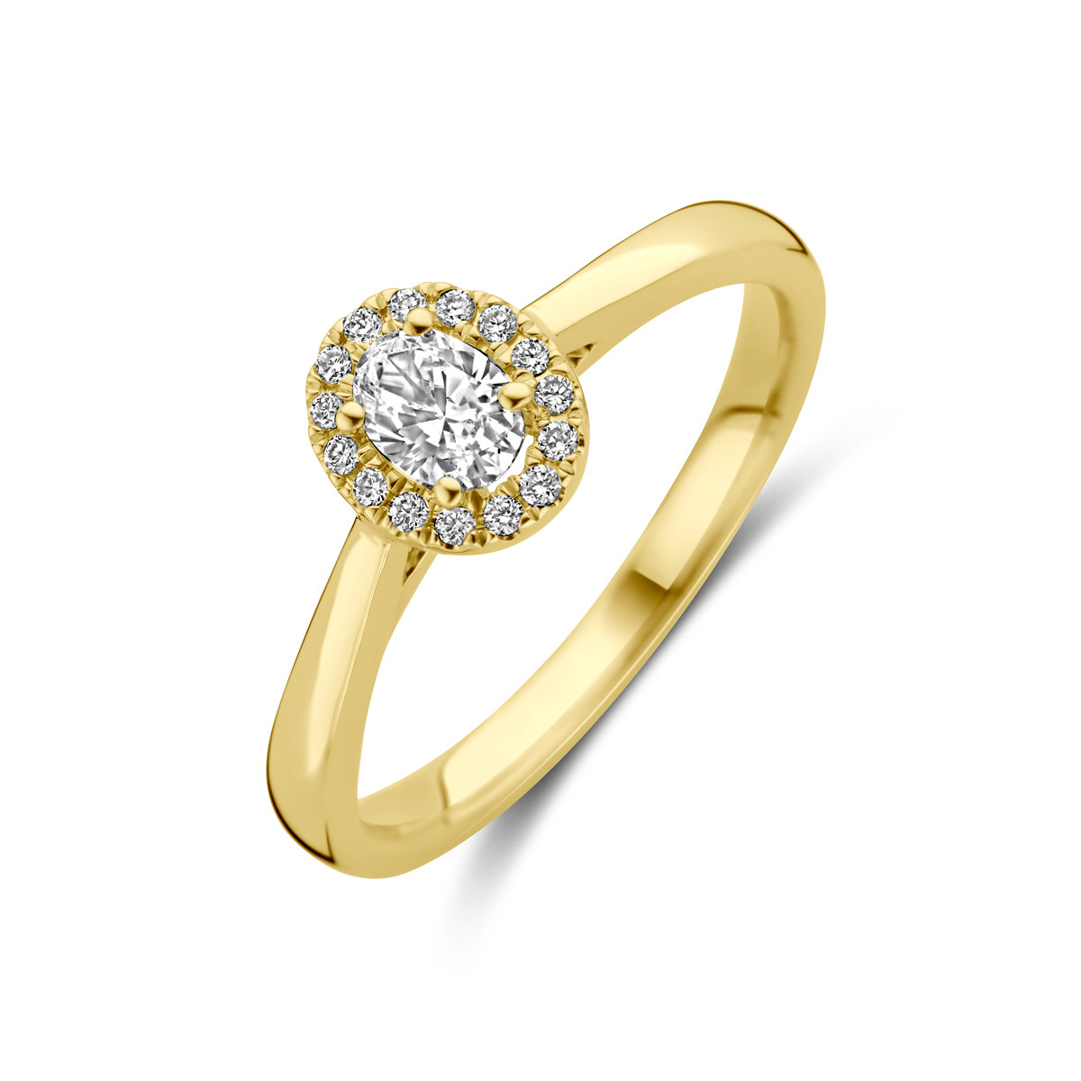 14-karaat glanzende gouden ring met ovale lab grown 0.32 crt diamant 6.5 mm breed