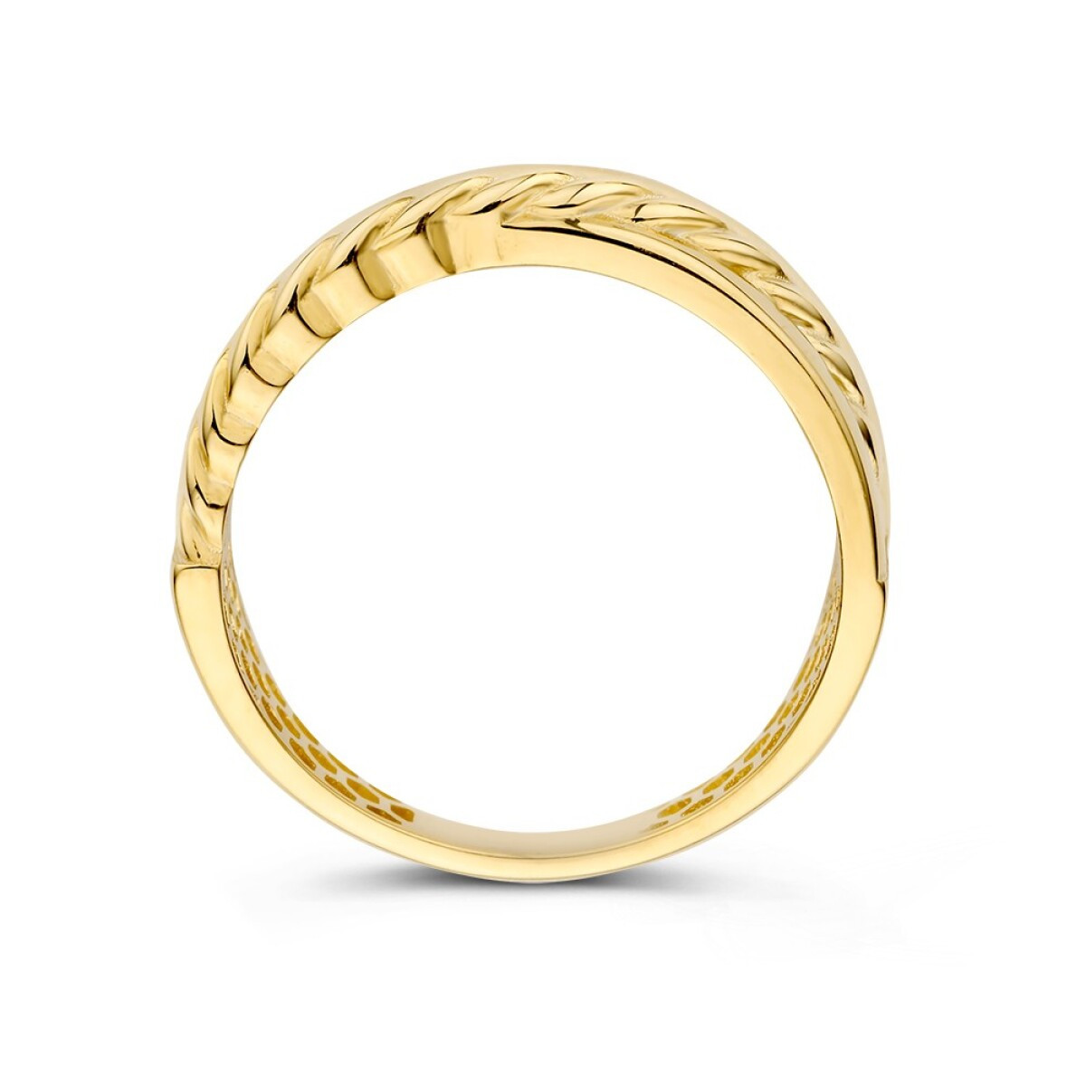 14-karaat glanzende gouden ring met vier banen 7.1 mm breed