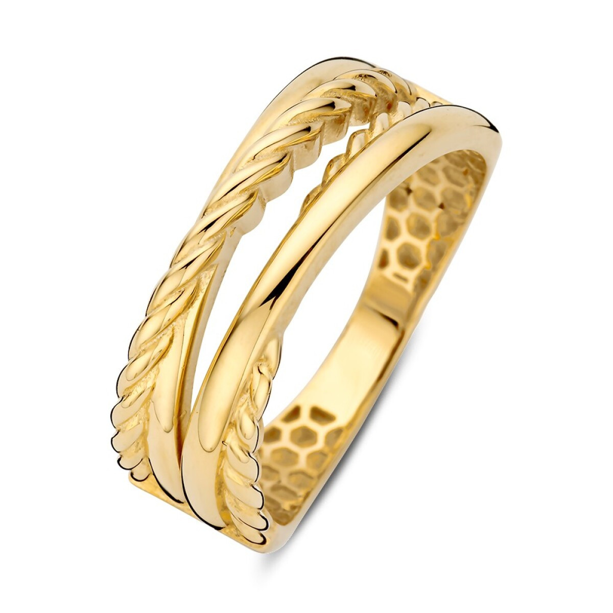 14-karaat glanzende gouden ring met vier banen 7.1 mm breed