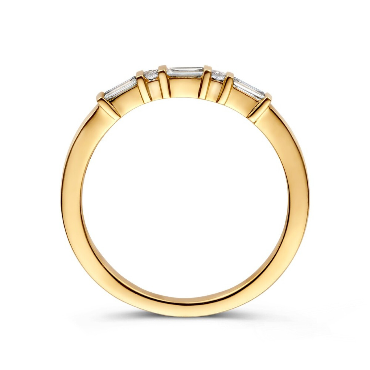 14-karaat gouden aanschuifring met baguette en briljante diamanten 0.20 crt 2.3 mm breed