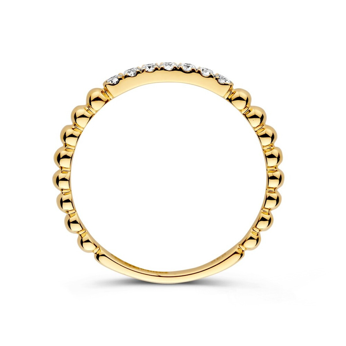 14-karaat gouden aanschuifring met bolletjes en diamant 0.14 crt 2 mm breed