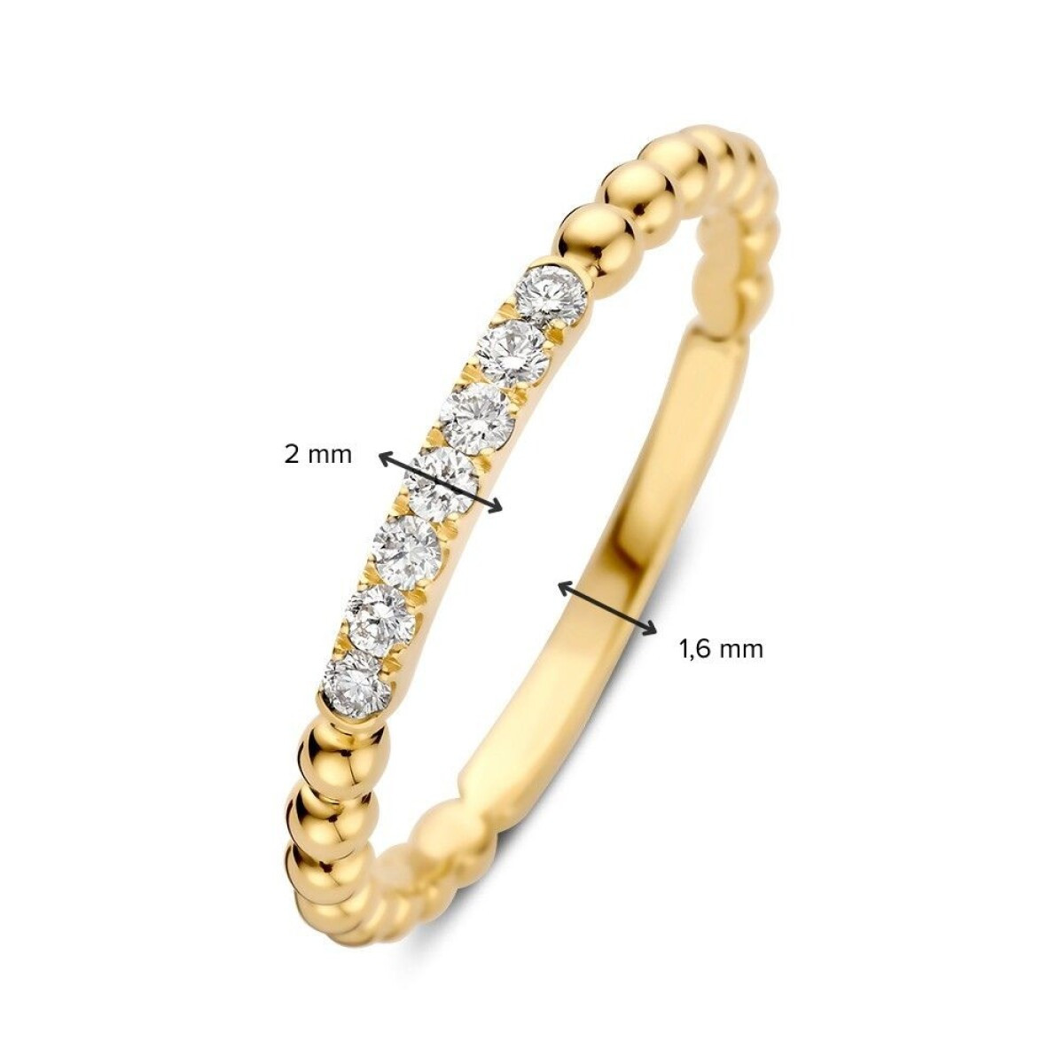 14-karaat gouden aanschuifring met bolletjes en diamant 0.14 crt 2 mm breed