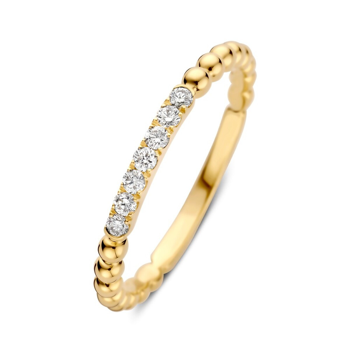 14-karaat gouden aanschuifring met bolletjes en diamant 0.14 crt 2 mm breed