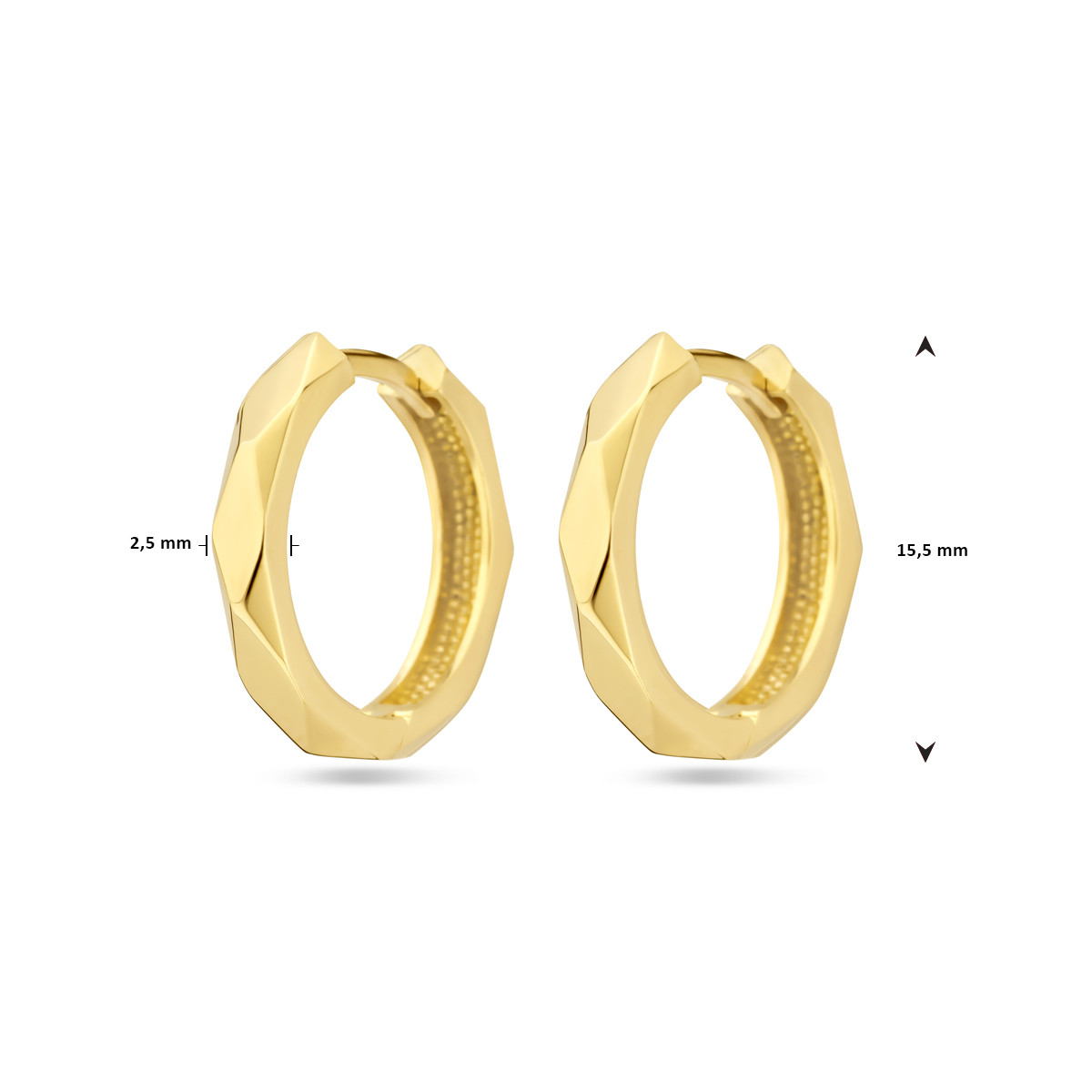 14-karaat gouden achthoek klapoorringen 2.5 mm breed - Diameter 15.5 mm