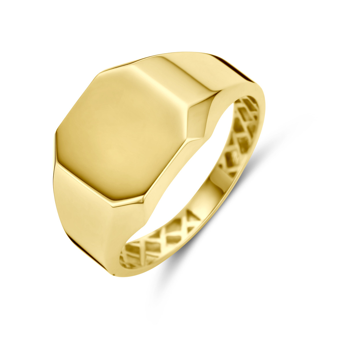 Gouden graveerring met vierkante vorm en 10.5 mm breedte