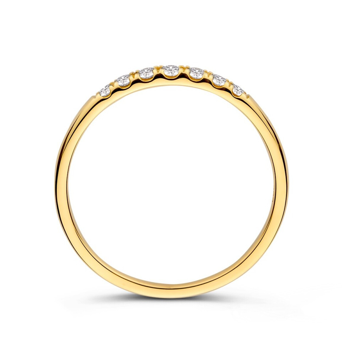 14-karaat gouden alliance ring met 7 transparante diamanten 0.16 crt 2.5 mm breed