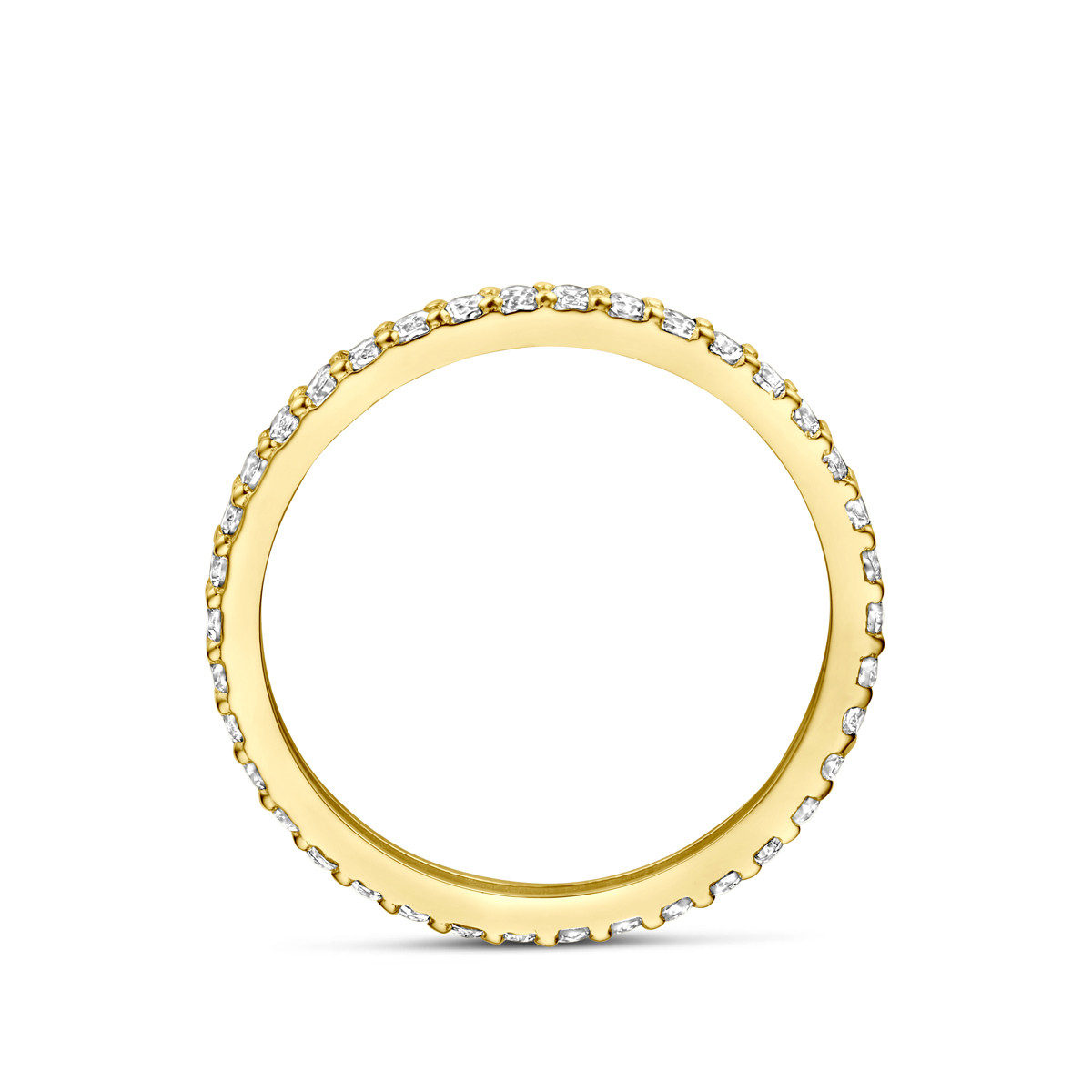 14-karaat gouden alliance ring met briljant geslepen zirkonia pavé 1.5 mm breed