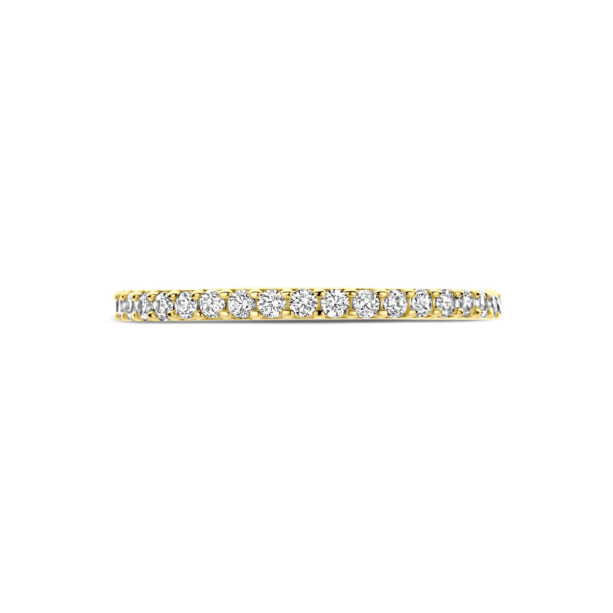 14-karaat gouden alliance ring met briljant geslepen zirkonia pavé 1.5 mm breed
