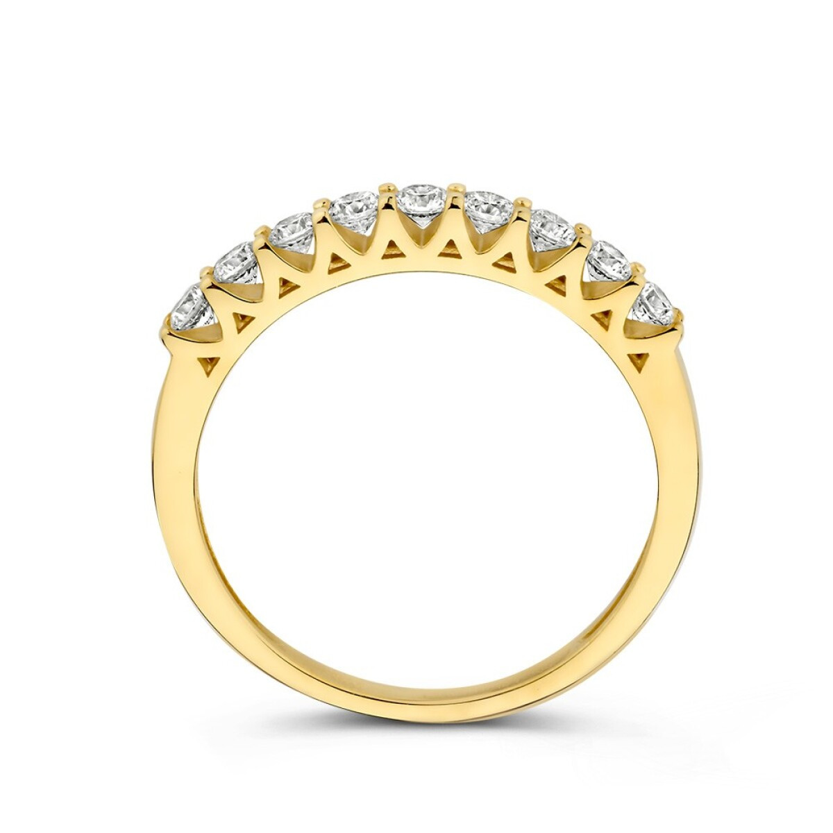 14-karaat gouden alliance ring met briljant geslepen zirkonia's 2.4 mm breed