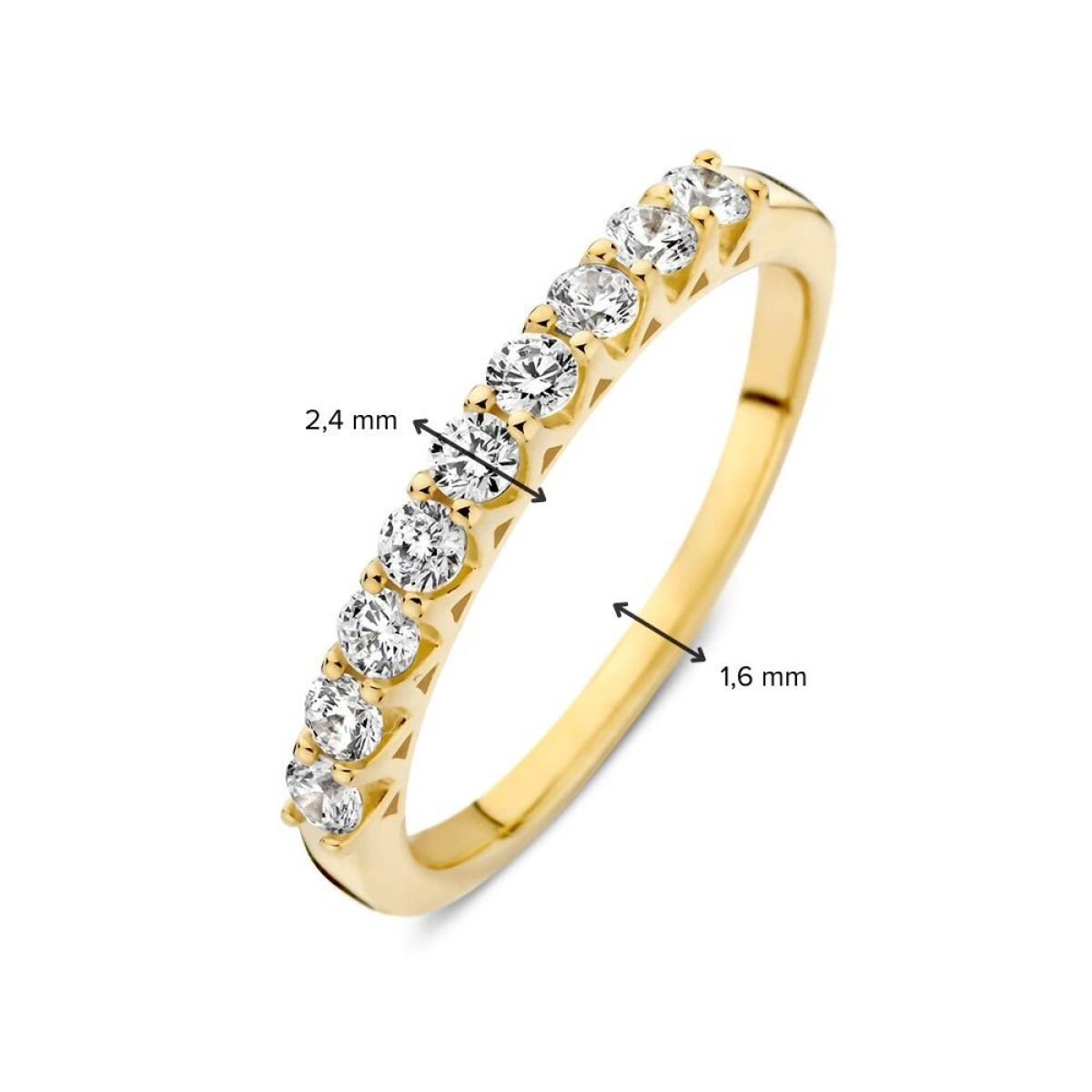 14-karaat gouden alliance ring met briljant geslepen zirkonia's 2.4 mm breed