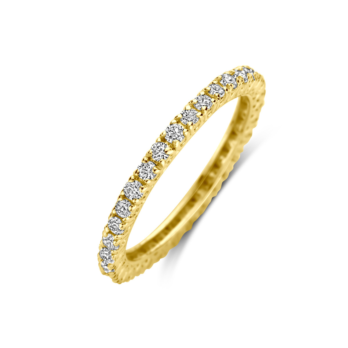 14-karaat gouden alliance ring met diamanten briljant geslepen 0.70 crt 2 mm breed