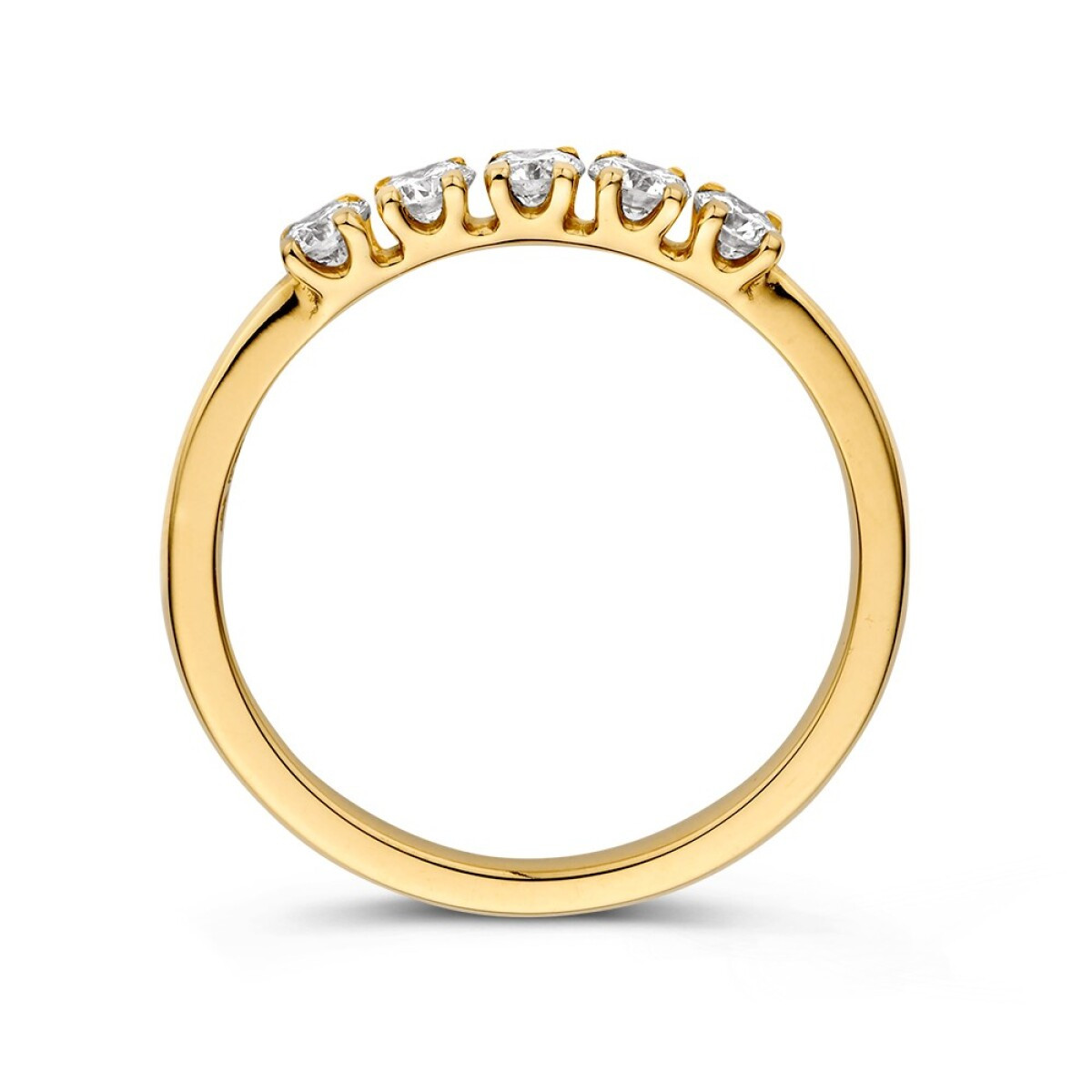 14-karaat gouden alliance ring met vijf natuurlijke diamanten 0.50 crt 3.4 mm breed