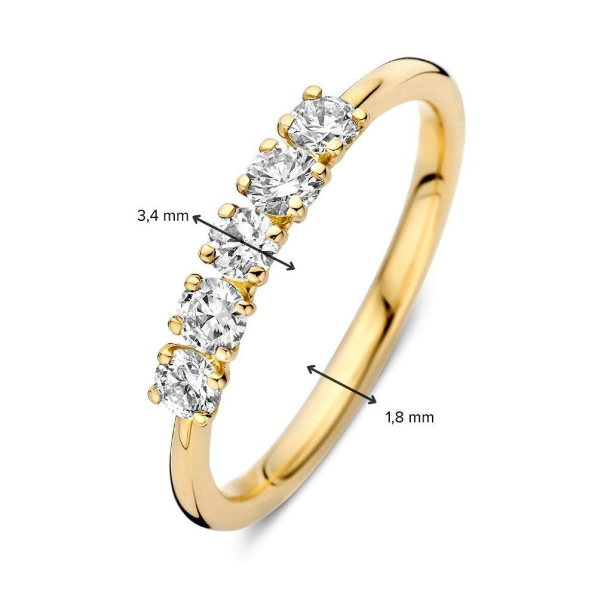 14-karaat gouden alliance ring met vijf natuurlijke diamanten 0.50 crt 3.4 mm breed