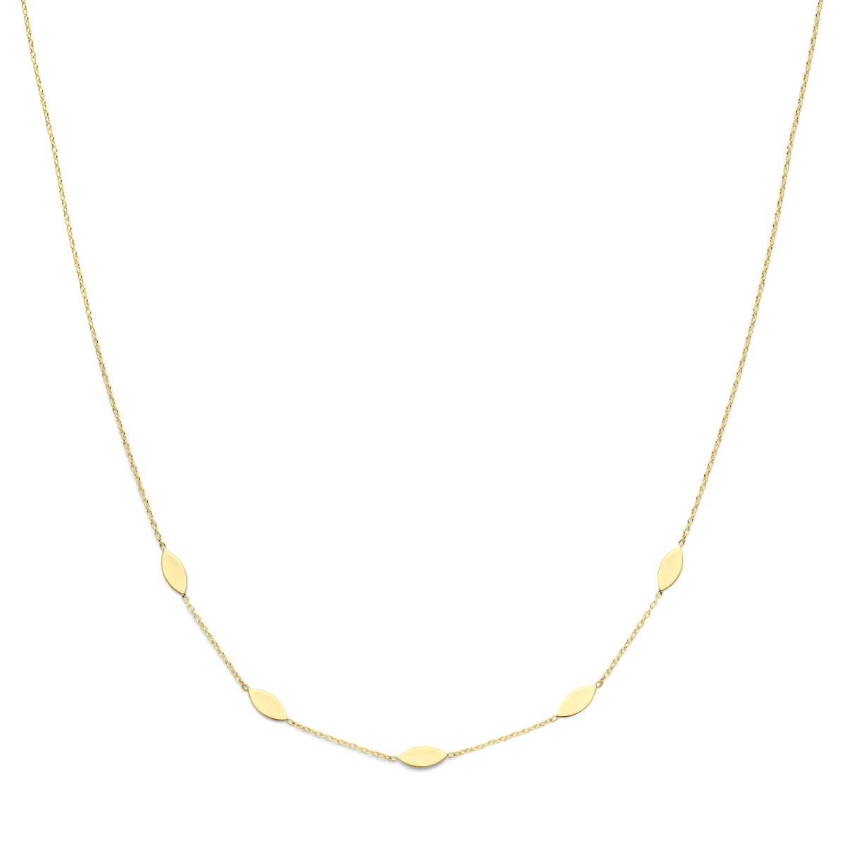 14-karaat gouden ankerketting met glanzende ovale elementen - Lengte 40-42-44 cm