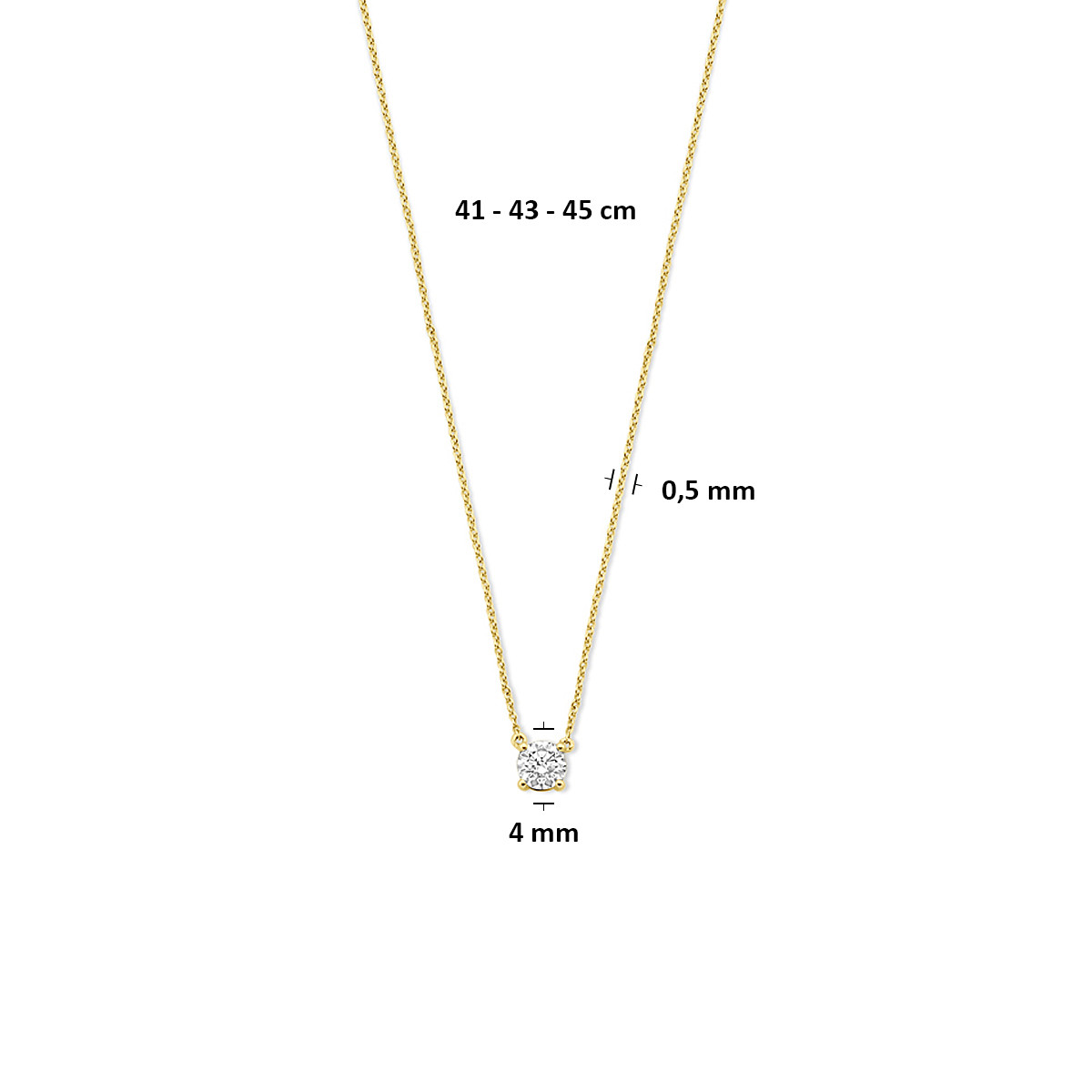 14-karaat gouden ankerketting met glanzende transparante lab diamant hanger 0.25 crt - Lengte 41-43-45 cm