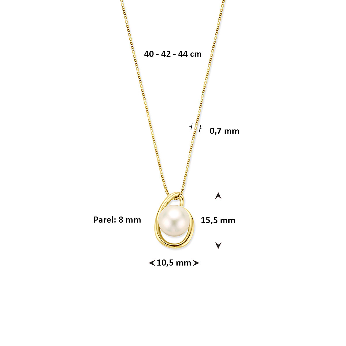 14-karaat gouden ankerketting met parel en glanzende afwerking - Lengte 40-42-44 cm