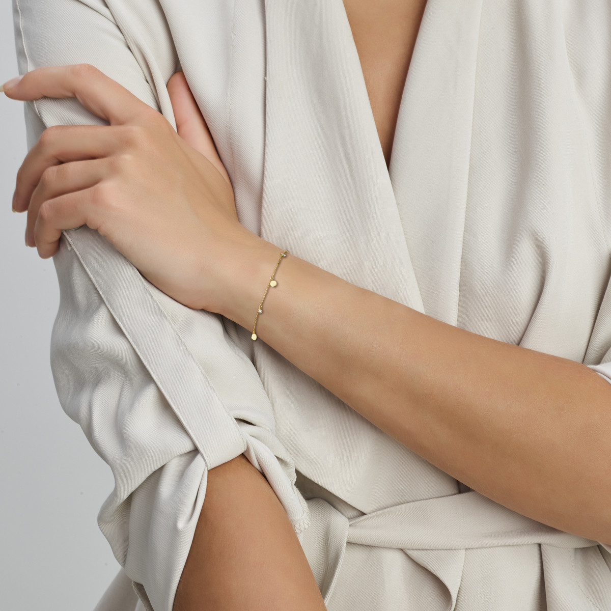 14-karaat gouden armband ankerschakel zirkonia 3.6 mm breed - Lengte 16.5-17.5-18.5 cm