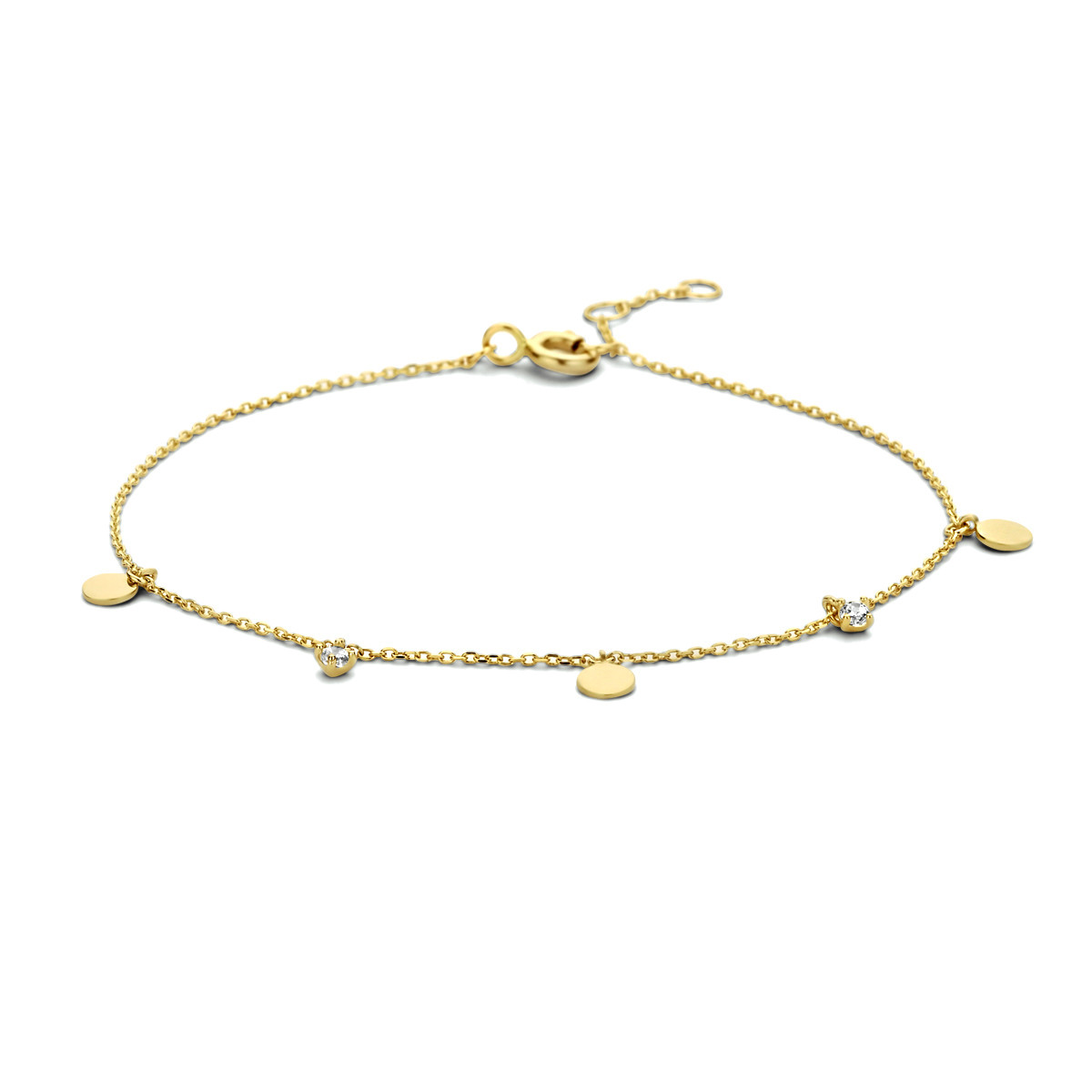 14-karaat gouden armband ankerschakel zirkonia 3.6 mm breed - Lengte 16.5-17.5-18.5 cm