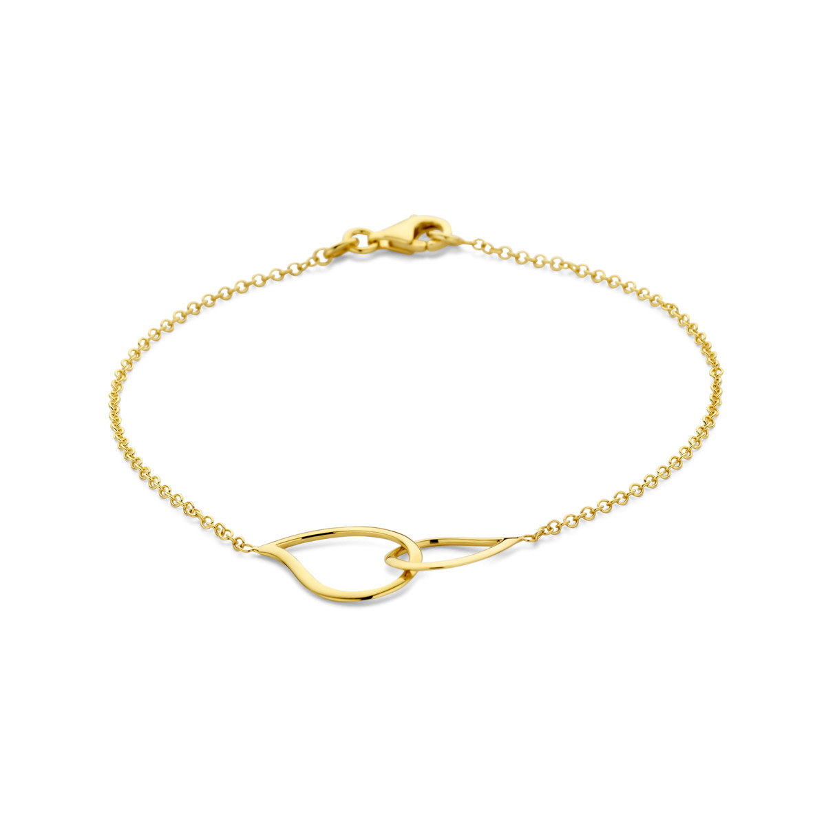 14-karaat gouden armband met 2 verbonden druppelhangers 1.5 mm breed - Lengte 19 cm