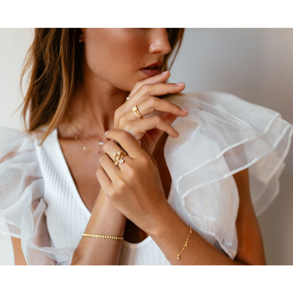 14-karaat gouden armband met 5 diamanten - Lengte 18-19 cm