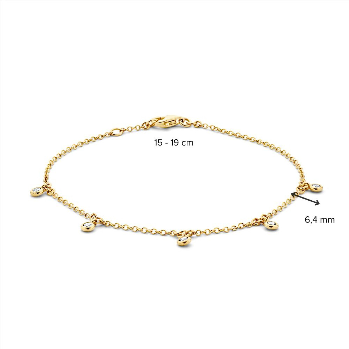 14-karaat gouden armband met 5 diamanten - Lengte 18-19 cm