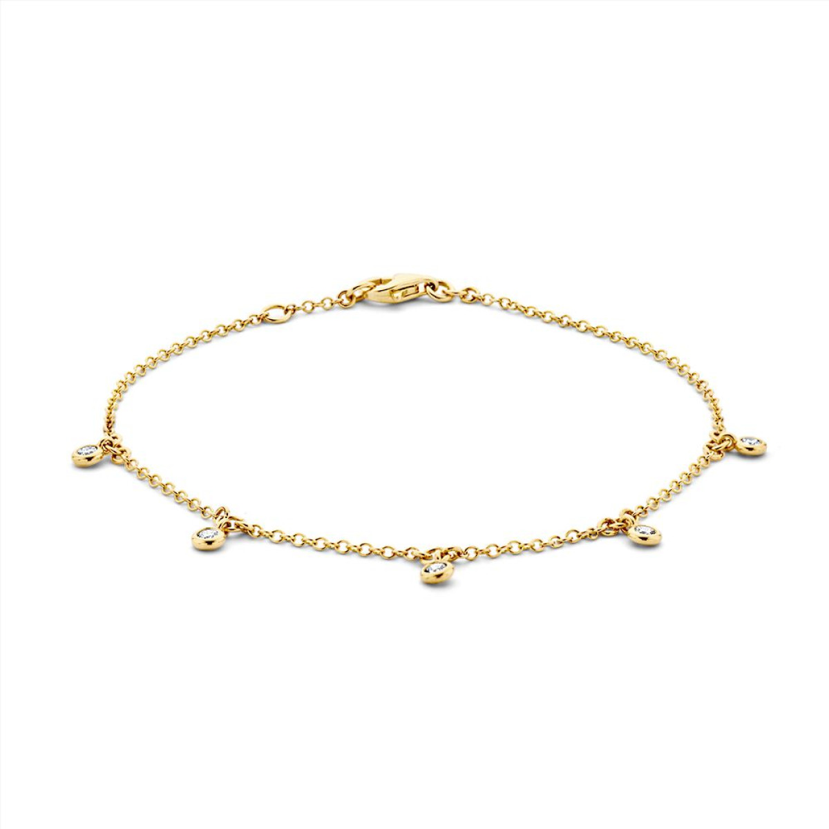 14-karaat gouden armband met 5 diamanten - Lengte 18-19 cm