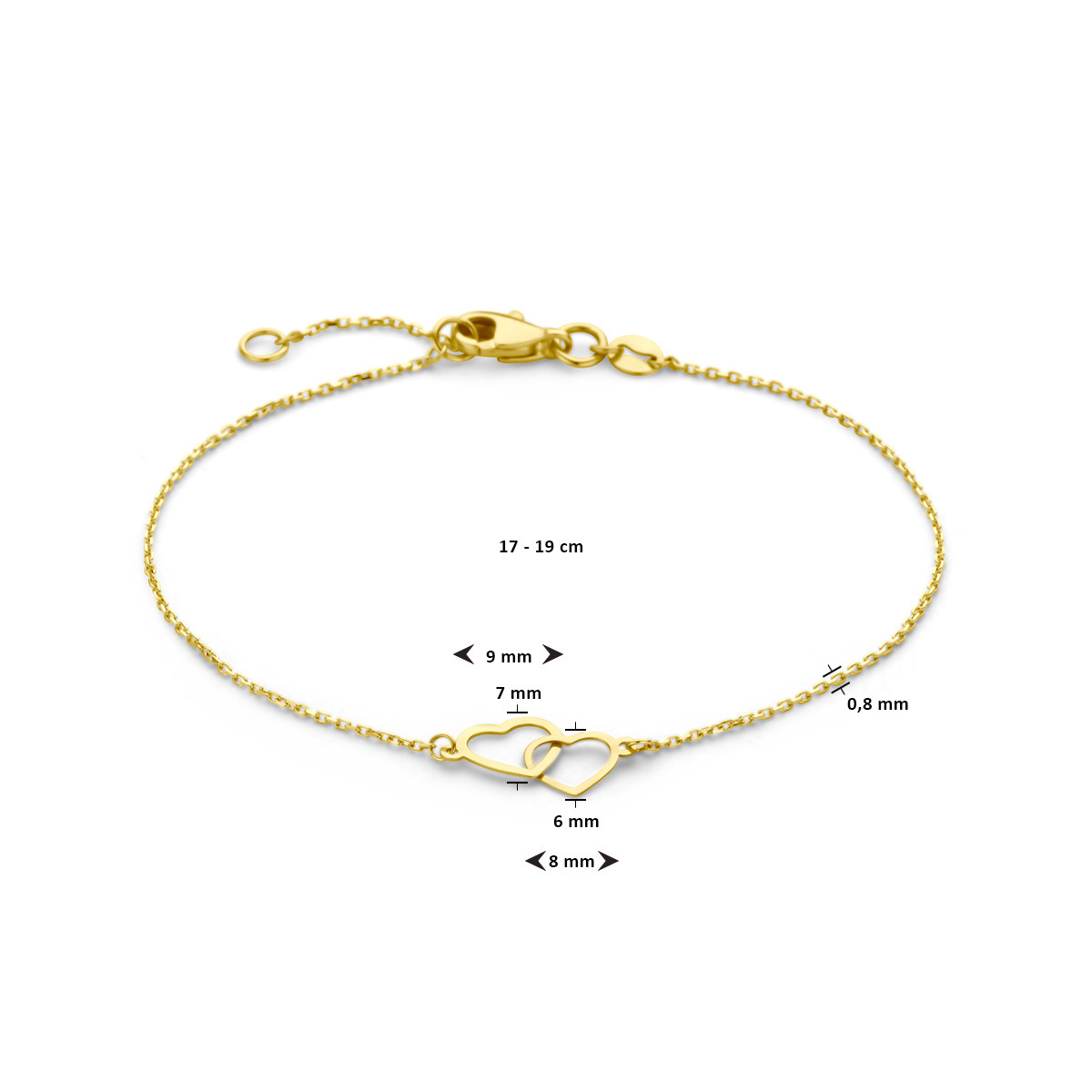 14-karaat gouden armband met ankerschakel hartmotief 9 mm breed - Lengte 17-19 cm