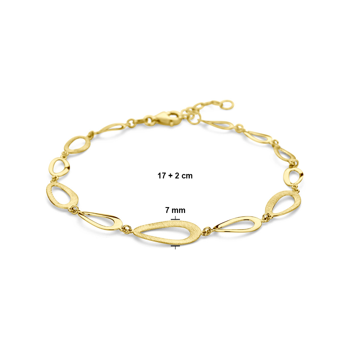 14-karaat gouden armband met bolletjes en matte en glanzende ovalen - Lengte 17-19 cm