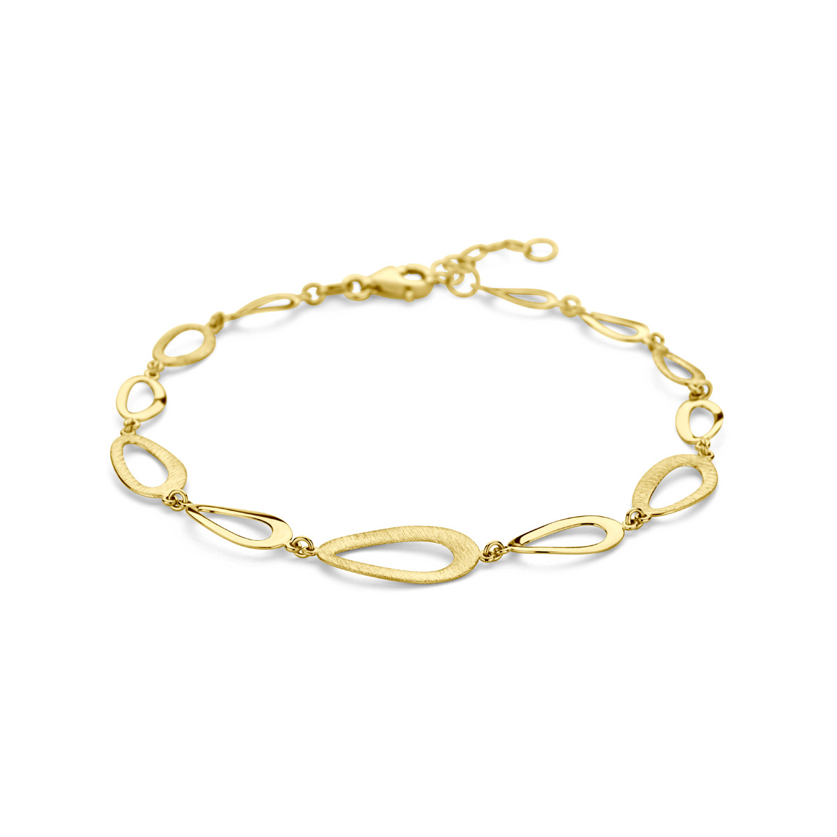 14-karaat gouden armband met bolletjes en matte en glanzende ovalen - Lengte 17-19 cm