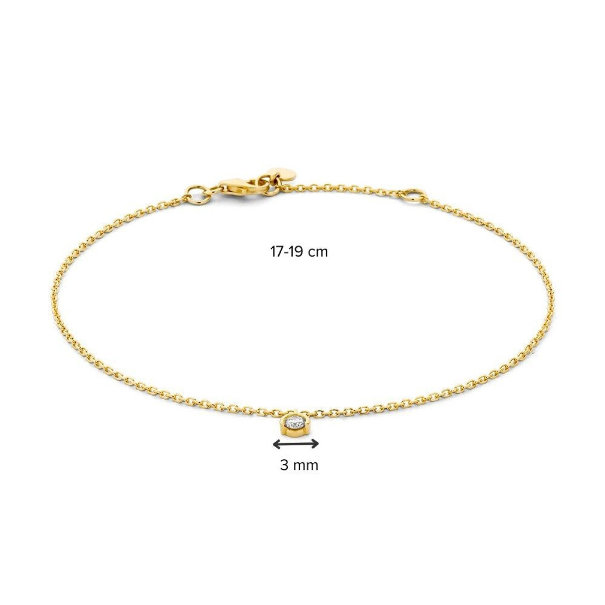 14-karaat gouden armband met briljant geslepen 0.08 crt diamant - Lengte 17,19 cm