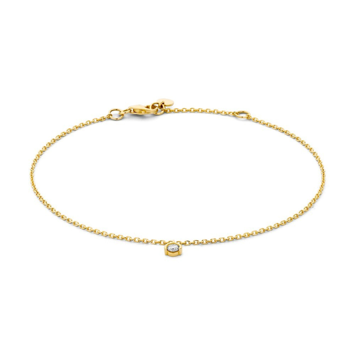 14-karaat gouden armband met briljant geslepen 0.08 crt diamant - Lengte 17,19 cm