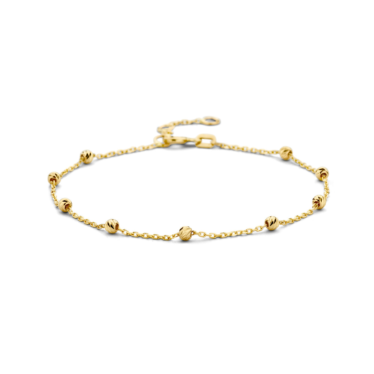 14-karaat gouden armband met gediamanteerde bolletjes - Lengte 16 cm, 17.5 cm, 19 cm