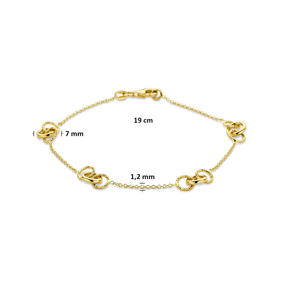 14-karaat gouden armband met glanzende en gediamanteerde rondjes 1.2 mm breed - Lengte 19 cm