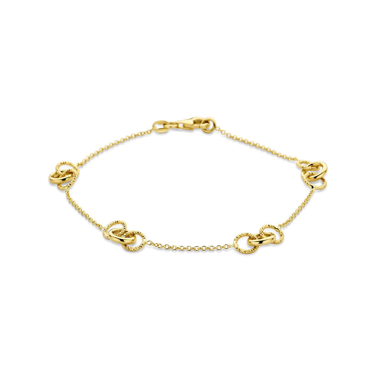14-karaat gouden armband met glanzende en gediamanteerde rondjes 1.2 mm breed - Lengte 19 cm